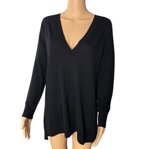 Eileen Fisher Black Merino Wool V Neck Tunic Oversized Sweater Women’s Size XS
